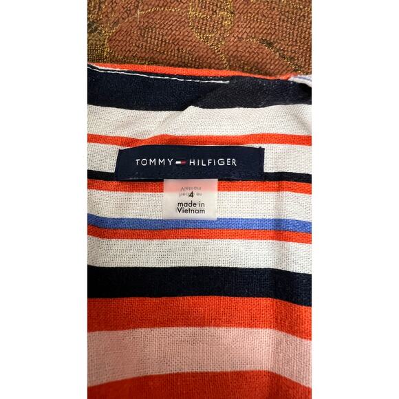 Tommy Hilfiger SZ 4 Striped Sleeveless Zip Dress Red White Blue Linen Blend - Picture 4 of 4